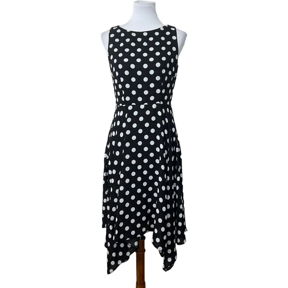 NWT Wallis Black‎ White Polka Dot Sleeveless Bardot Dress Asymmetrical Hem 6 New